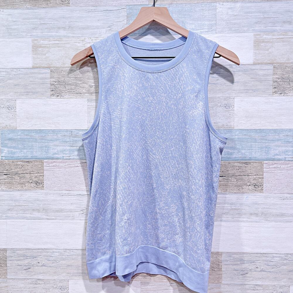 Lululemon Seamless Swiftly Breathe Muscle Tank Blue White Floral Womens 6 Small